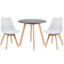 Kit - Mesa Redonda Leda 80 Cm Preto + 2 Cadeiras Estofadas Leda Branco