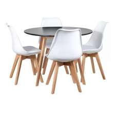 Kit - Mesa Redonda Leda 80 Cm Preto + 4 Cadeiras Estofadas Leda Branco