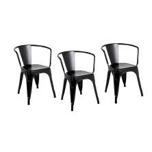 Kit 3 Cadeiras Iron Tolix Francesinha Industrial com Apoio de Braços Pretas