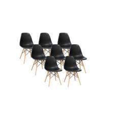 Kit 8 Cadeiras Eiffel Charles Eames Wood Base Madeira PRETA