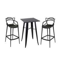 Kit Mesa Tolix Bistrô Bar Com 2 Banquetas Allegra Altas - Preto