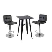 Kit Mesa Tolix Bistrô Bar Com 2 Banquetas Gomos Estofadas Pretas