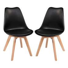 Kit c/2 cadeiras Leda – Charles Eames, Saarinen Wood com almofada Preta