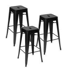 Kit c/3 Banqueta Tolix Iron Design Industrial 76 cm Aço Cozinha Bar Bistrô Bancada - Preta - FOSCO