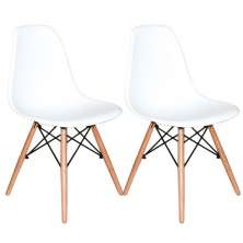 Kit com 2 Cadeira Charles Eames Wood DSW Branca -  Base Madeira