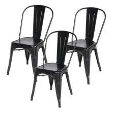 Kit com 3 Cadeira Tolix Iron Aço Carbono Industrial  - Preto - FOSCO
