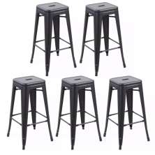 Kit com 5 Banqueta Tolix Iron Design Industrial Preto 76 cm Aço Cozinha Bar Bistrô Bancada - FOSCO