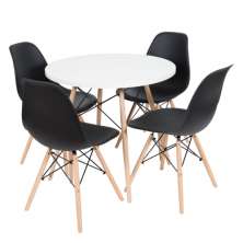 Sala De Jantar Mesa Eames Eiffel Branca 90cm Com 4 Cadeiras Pretas