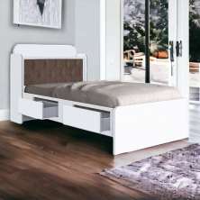 Cama Tamires Branco Com Capitonê Nogal E Colchão