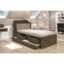 Cama Tamires Solteiro 0,88Cm Com Auxiliar Castanho Com Capitonê Bege Dois Colchões- Cambel