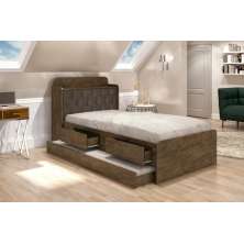 Cama Tamires Solteiro 0,88Cm Com Auxiliar Castanho Com Capitonê Nogal - Cambel