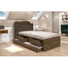 Cama Tamires Solteiro 0,88Cm Com Auxiliar Castanho Com Capitonê Nogal Dois Colchões- Cambel