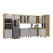 Cozinha Completa 9 Peças Detalhe Vidro Italia Valdemoveis Cinamomo/Off White
