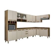Cozinha Completa Pérola 350cm 8 Peças 19 Portas 2 Gavetas Valdemoveis  Cinamomo/Off White