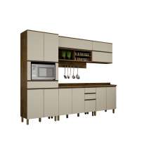 Cozinha Completa Turquesa 5 peças 12 portas 03 gavetas Valdemoveis Ipê/Off White