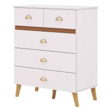 Cômoda para Quarto com 5 Gavetas MDP Zabi Branco/Camarim