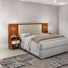 Cabeceira Estofada King Onix Cinamomo E Off White Ripado