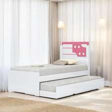 Cama Bibox Solteiro Luiza Branca E Rosa Com 02 Colchões