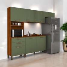 Cozinha Compacta Juliette  Com Torre Armário Áereo E Balcão 120 Cinamomo E Fendi
