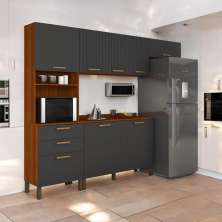 Cozinha Compacta Juliette  Com Torre Armário Áereo E Balcão 120 Cinamomo E Grafite