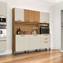 Cozinha Minimalista 07 Portas Gold Freijó E Off White