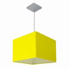 Lustre Pendente Quadrado Md-4059 Cúpula em Tecido 21/35x35cm Amarelo - Bivolt