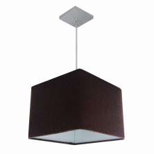 Lustre Pendente Quadrado Md-4059 Cúpula em Tecido 21/35x35cm Café - Bivolt