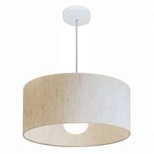 Pendente Cilíndrico 4052 Cúpula em Tecido 50x21cm Linho Bege- Bivolt