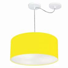 Pendente Cilíndrico Com Desvio Md-4147 Cúpula em Tecido 50x25cm Amarelo - Bivolt