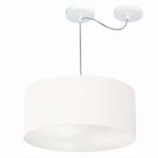 Pendente Cilíndrico Com Desvio Md-4147 Cúpula em Tecido 50x25cm Branco - Bivolt