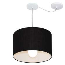 Pendente Cilíndrico Com Desvio Md-4227 Cúpula em Tecido 40x30cm Preto - Bivolt