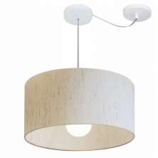 Pendente Cilíndrico Com Desvio Md-4228 Cúpula em Tecido 45x25cm Linho Bege - Bivolt
