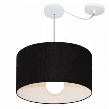Pendente Cilíndrico Com Desvio Md-4231 Cúpula em Tecido 50x30cm Preto - Bivolt