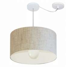 Pendente Cilíndrico Com Desvio Md-4231 Cúpula em Tecido 50x30cm Rústico Bege - Bivolt