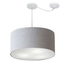 Pendente Cilíndrico Com Desvio Md-4236 Cúpula em Tecido 45x25cm Rústico Cinza - Bivolt