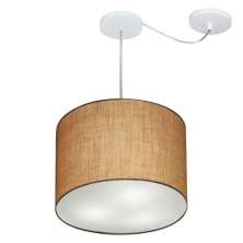 Pendente Cilíndrico Com Desvio Md-4237 Cúpula em Tecido 40x30cm Palha - Bivolt