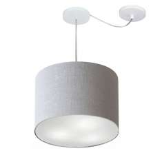 Pendente Cilíndrico Com Desvio Md-4237 Cúpula em Tecido 40x30cm Rústico Cinza - Bivolt