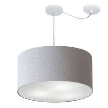 Pendente Cilíndrico Com Desvio Md-4238 Cúpula em Tecido 45x25cm Rústico Cinza - Bivolt