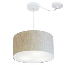 Pendente Cilíndrico Com Desvio Md-4256 Cúpula em Tecido 40x21cm Rústico Bege - Bivolt