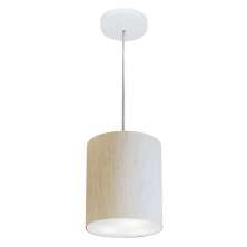 Pendente Cilíndrico Md-4012 Cúpula em Tecido 18x25cm Linho Bege - Bivolt