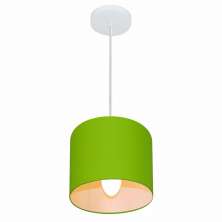 Pendente Cilíndrico Md-4046 Cúpula em Tecido 18x18cm Verde Limão - Bivolt