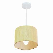 Pendente Cilíndrico Md-4054 Cúpula em Tecido 30x21cm Linho Bege - Bivolt