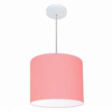 Pendente Cilíndrico Md-4054 Cúpula em Tecido 30x21cm Rosa Bebê - Bivolt
