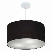 Pendente Cilíndrico Md-4080 Cúpula em Tecido 60x30cm Preto - Bivolt