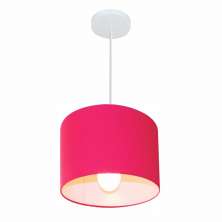 Pendente Cilíndrico Md-4113 Cúpula em Tecido 30x25cm Rosa Pink - Bivolt