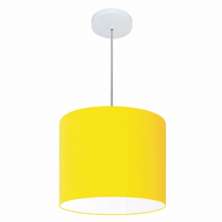 Pendente Cilíndrico Md-4143 Cúpula em Tecido 35x25cm Amarelo - Bivolt