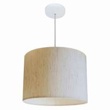 Pendente Cilíndrico Md-4146 Cúpula em Tecido 40x30cm Linho Bege - Bivolt