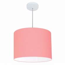 Pendente Cilíndrico Md-4146 Cúpula em Tecido 40x30cm Rosa Bebê - Bivolt