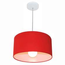 Pendente Cilíndrico Md-4146 Cúpula em Tecido 40x30cm Vermelho - Bivolt
