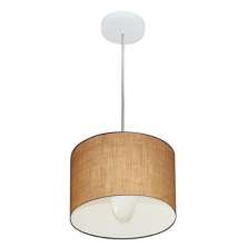 Pendente Cilíndrico Md-4201 Cúpula em Tecido 25x25cm Palha - Bivolt